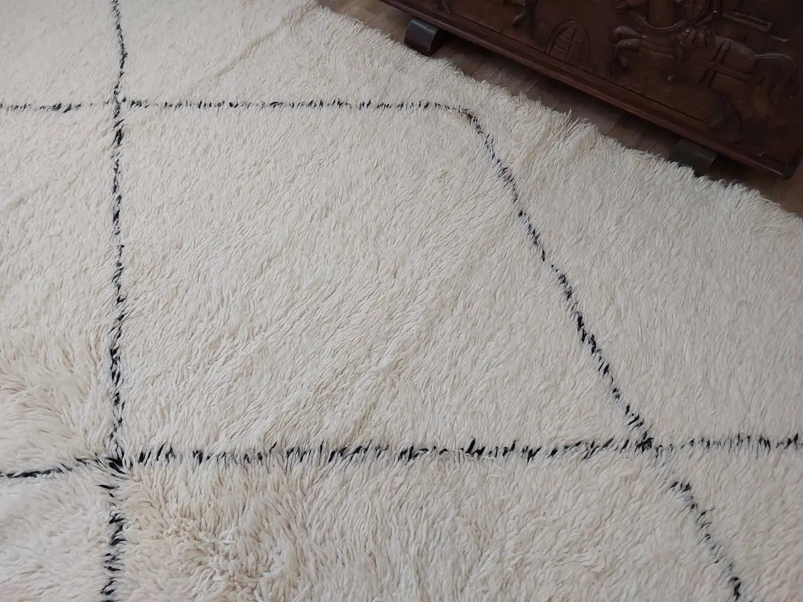 Authentic Beni Ourain Moroccan Rug: Handmade Wool Berber Carpet For Living Room, White & Black, 7.5x10.9 MoroccanBazzArts