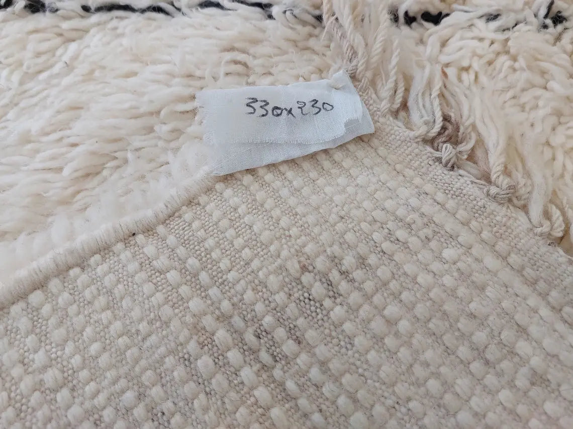 Authentic Beni Ourain Moroccan Rug: Handmade Wool Berber Carpet For Living Room, White & Black, 7.5x10.9 MoroccanBazzArts