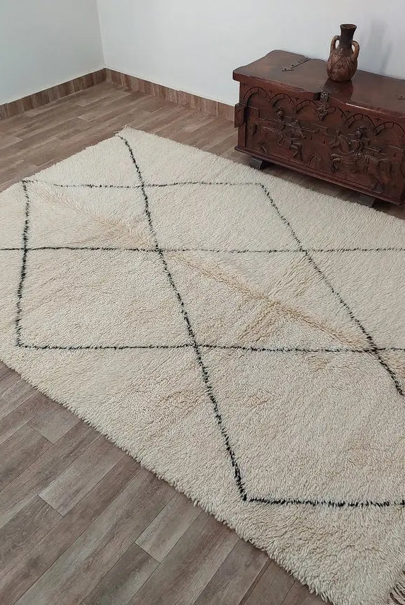 Handmade Beni Ourain Moroccan Wool Rug - Timeless Elegance, Classic Design, Warm Tones (5.10x8.2 Ft) MoroccanBazzArts