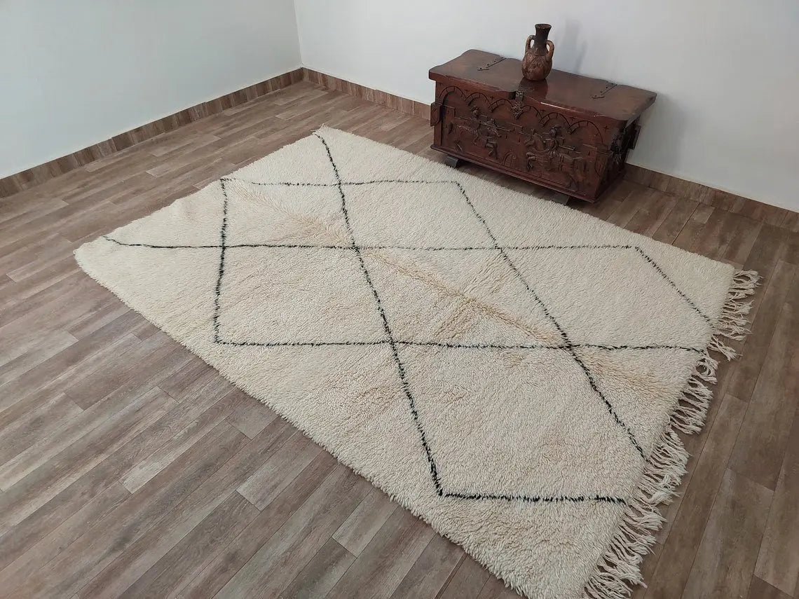 Handmade Beni Ourain Moroccan Wool Rug - Timeless Elegance, Classic Design, Warm Tones (5.10x8.2 Ft) MoroccanBazzArts