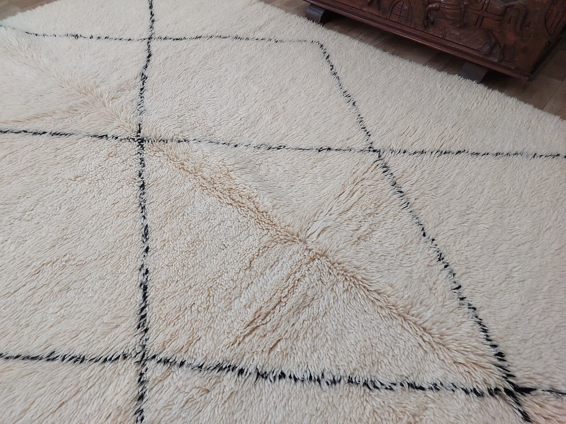 Handmade Beni Ourain Moroccan Wool Rug - Timeless Elegance, Classic Design, Warm Tones (5.10x8.2 Ft) MoroccanBazzArts