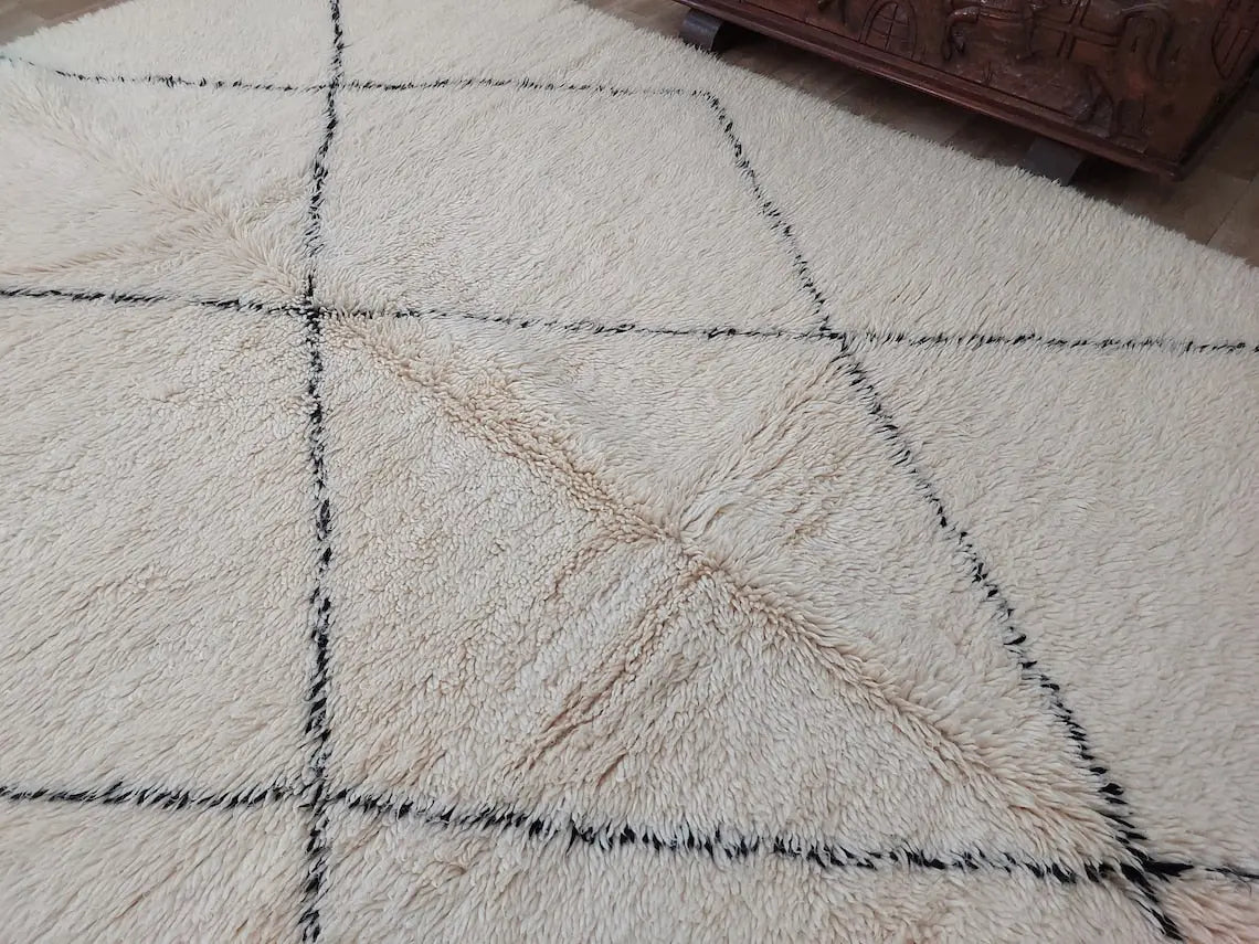 Handmade Beni Ourain Moroccan Wool Rug - Timeless Elegance, Classic Design, Warm Tones (5.10x8.2 Ft) MoroccanBazzArts