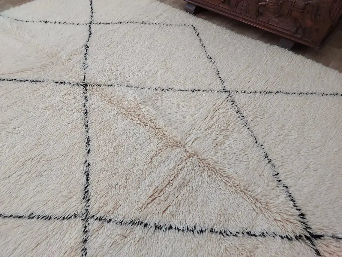 Handmade Beni Ourain Moroccan Wool Rug - Timeless Elegance, Classic Design, Warm Tones (5.10x8.2 Ft) MoroccanBazzArts