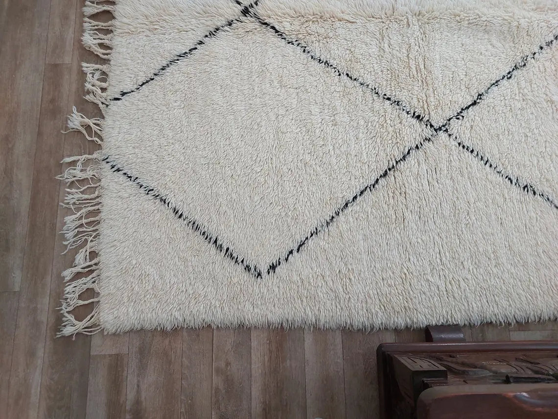 Handmade Beni Ourain Moroccan Wool Rug - Timeless Elegance, Classic Design, Warm Tones (5.10x8.2 Ft) MoroccanBazzArts