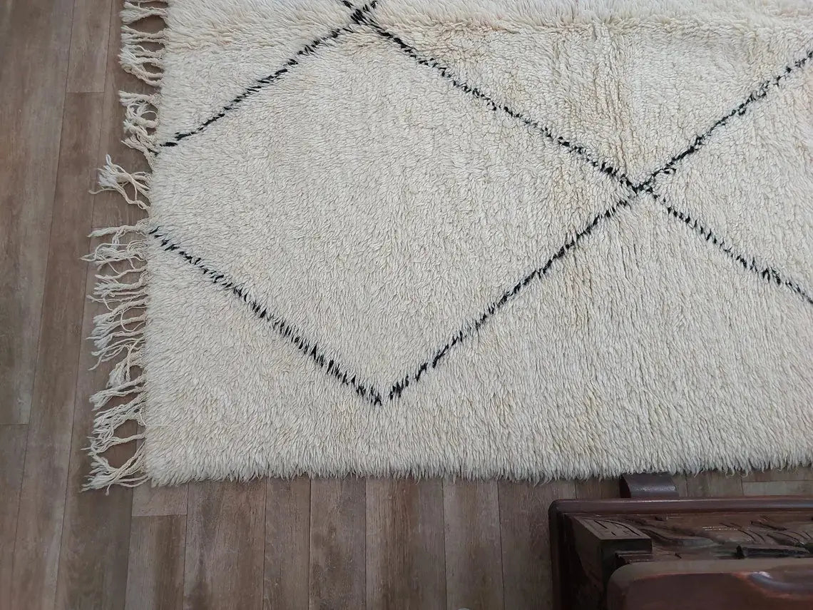 Handmade Beni Ourain Moroccan Wool Rug - Timeless Elegance, Classic Design, Warm Tones (5.10x8.2 Ft) MoroccanBazzArts