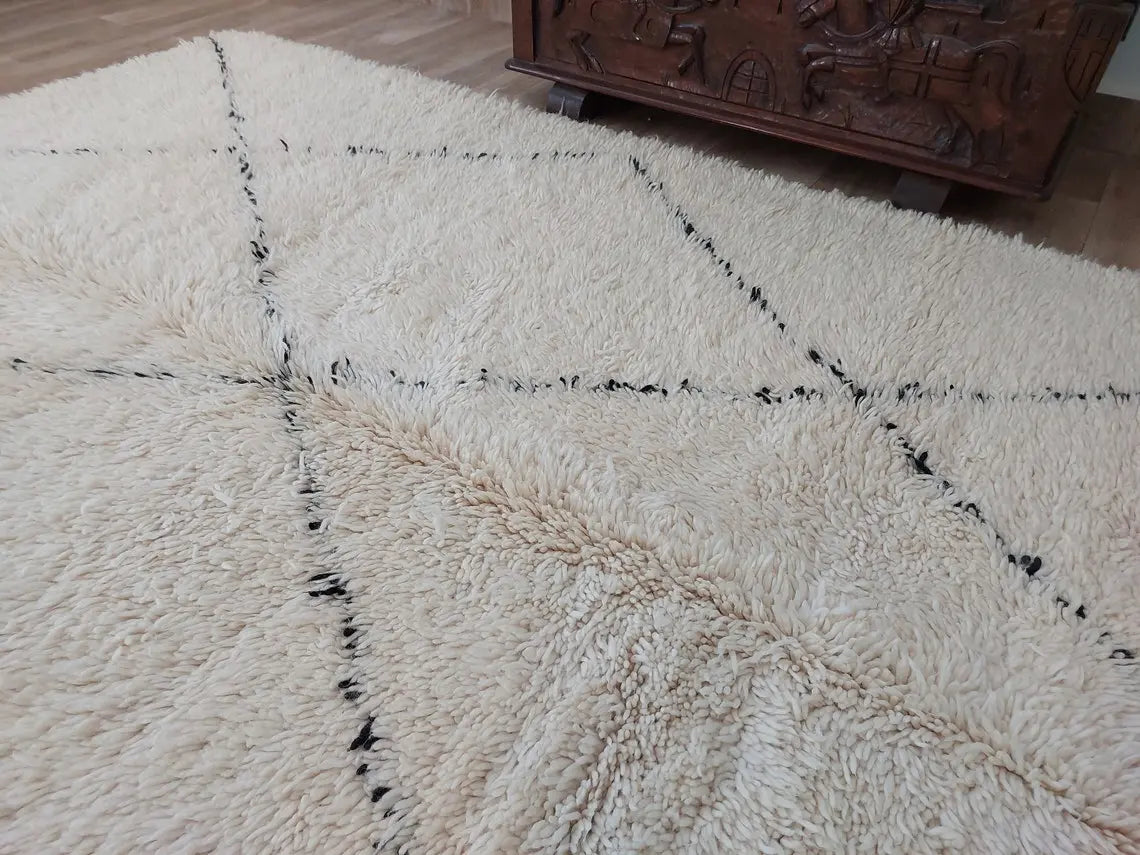 Authentic Moroccan Beni Ourain Rug - Vintage Distressed Design - Soft Wool - 5.6 X 8.2 Ft MoroccanBazzArts