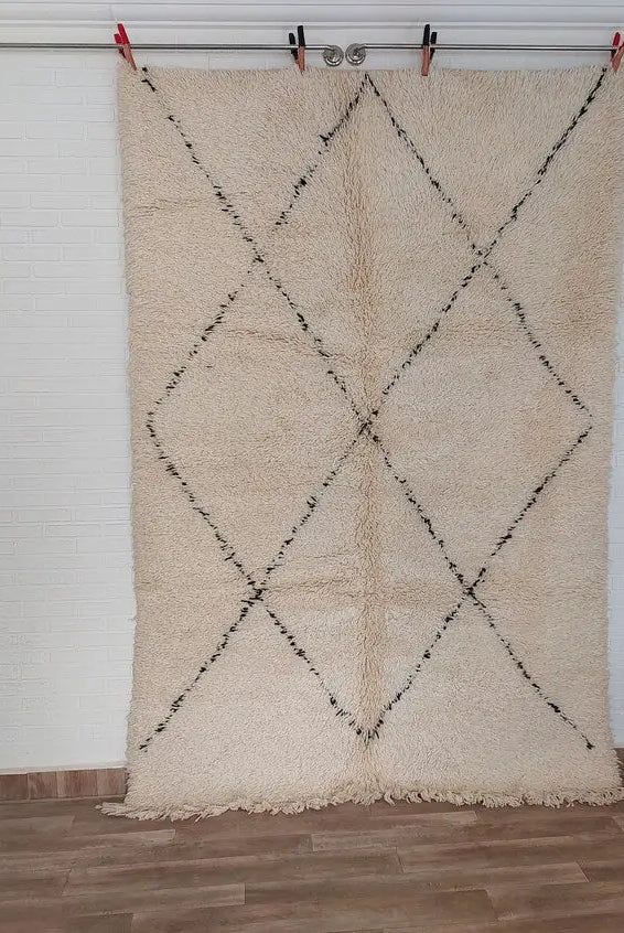 Authentic Moroccan Beni Ourain Rug - Vintage Distressed Design - Soft Wool - 5.6 X 8.2 Ft MoroccanBazzArts