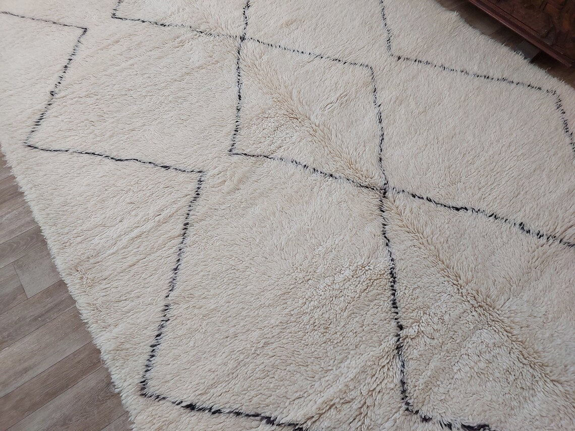 Authentic Vintage Moroccan Beni Ourain Rug: Distressed Wool Carpet, Timeless Style, 6.2 X 9.4 Ft MoroccanBazzArts
