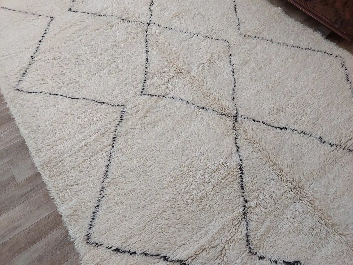 Authentic Vintage Moroccan Beni Ourain Rug: Distressed Wool Carpet, Timeless Style, 6.2 X 9.4 Ft MoroccanBazzArts
