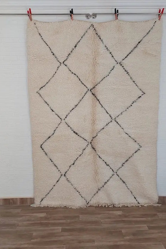 Authentic Moroccan Beni Ourain Rug - Vintage Hues, Handwoven Wool, Distinctive Room Decor (5.9 x 7.10 ft) MoroccanBazzArts