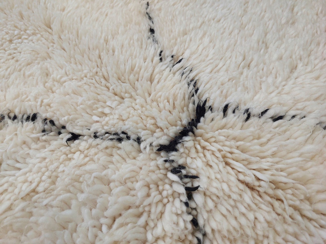 White Berber Wool Rug - Handmade Moroccan Beni Ourain Carpet 5.4x8.2ft Area Rug MoroccanBazzArts