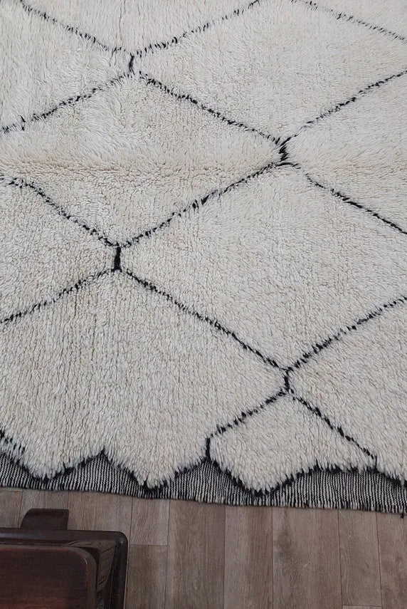 White Berber Wool Rug - Handmade Moroccan Beni Ourain Carpet 5.4x8.2ft Area Rug MoroccanBazzArts