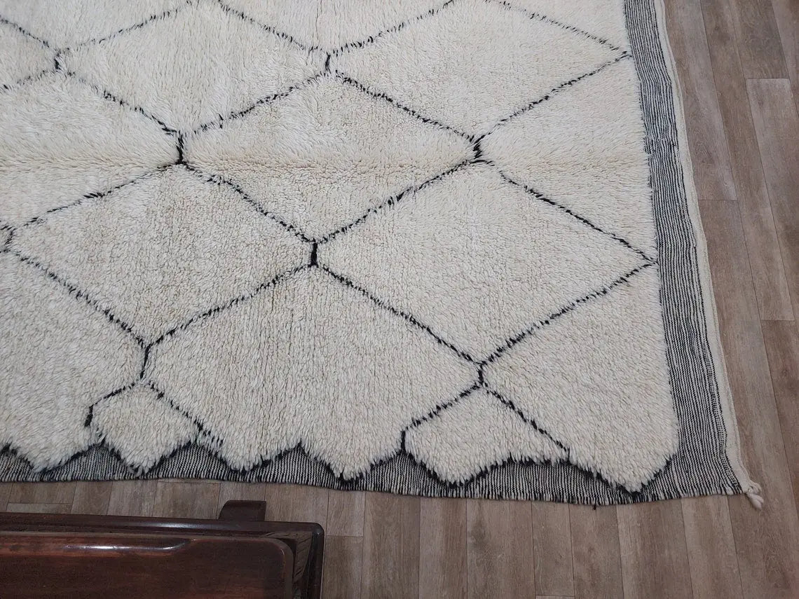 White Berber Wool Rug - Handmade Moroccan Beni Ourain Carpet 5.4x8.2ft Area Rug MoroccanBazzArts