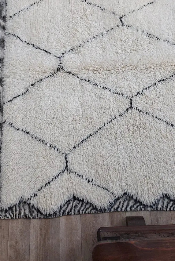 White Berber Wool Rug - Handmade Moroccan Beni Ourain Carpet 5.4x8.2ft Area Rug MoroccanBazzArts