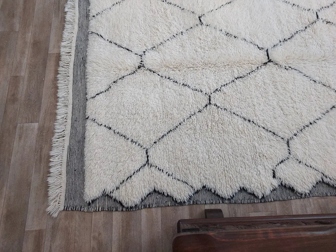 White Berber Wool Rug - Handmade Moroccan Beni Ourain Carpet 5.4x8.2ft Area Rug MoroccanBazzArts