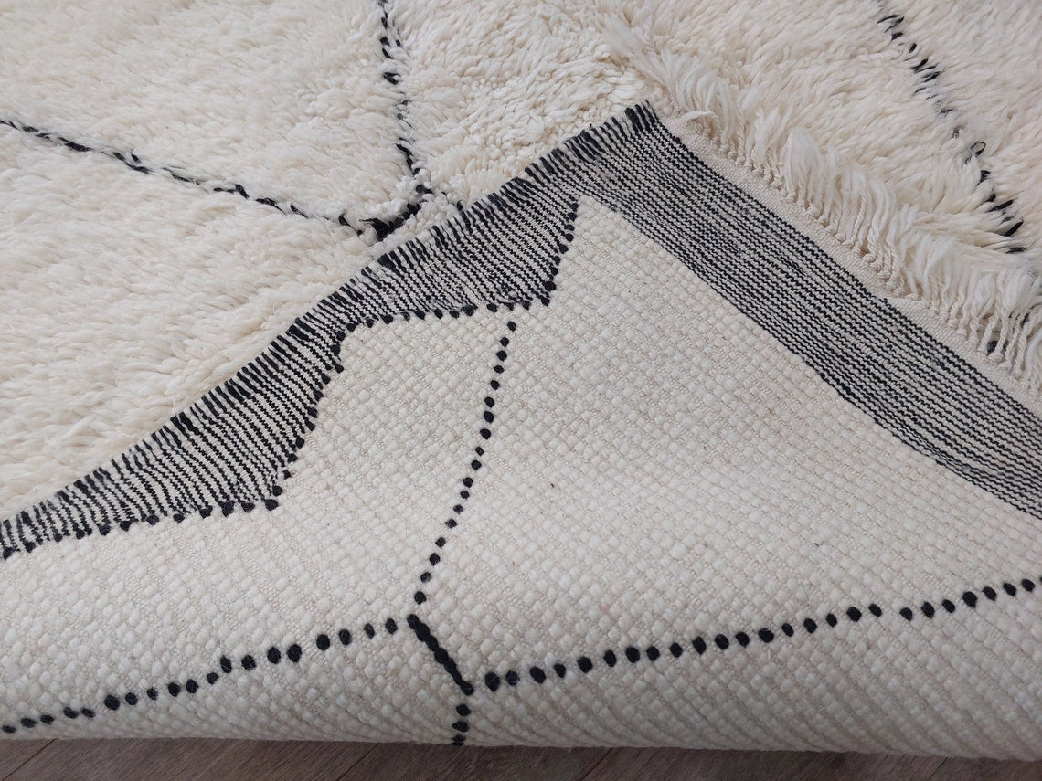 White Berber Wool Rug - Handmade Moroccan Beni Ourain Carpet 5.4x8.2ft Area Rug MoroccanBazzArts