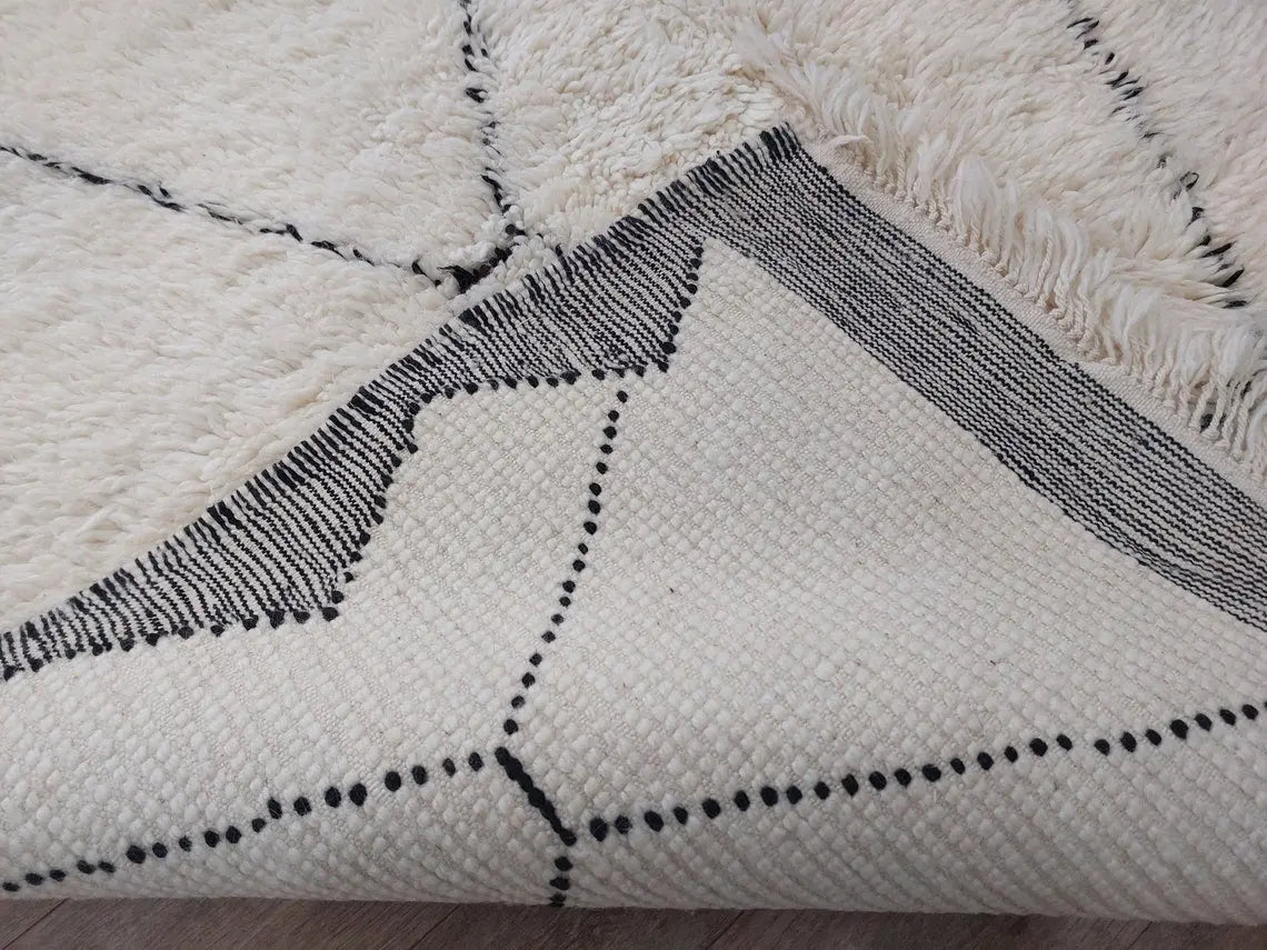 White Berber Wool Rug - Handmade Moroccan Beni Ourain Carpet 5.4x8.2ft Area Rug MoroccanBazzArts
