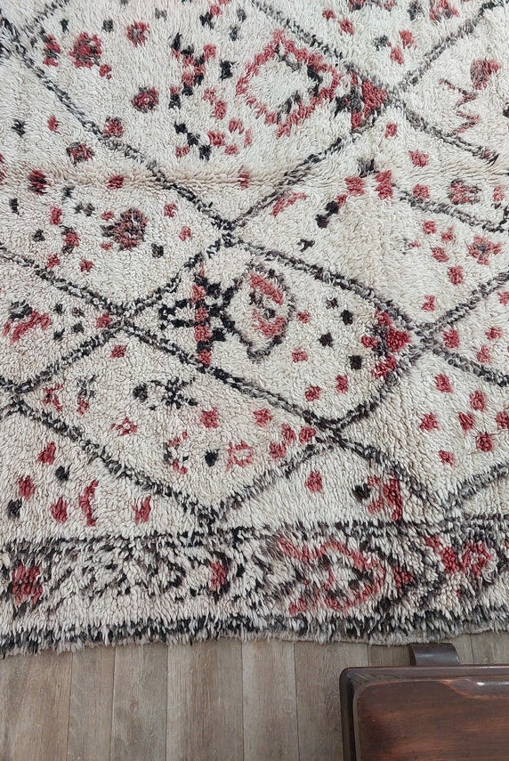 Berber Geometric Rug 6'10"X8'10" Wool: Handmade Moroccan Seghrouchen, Ivory Area Bohemian Decor, Traditional Artisan Statement MoroccanBazzArts