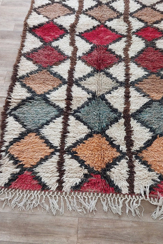 Vintage Moroccan Berber Azilal Rug - Colorful Handmade Wool Carpet With Natural Dyes (4.2x8.8 Ft) MoroccanBazzArts