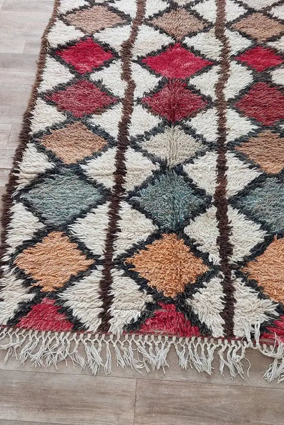 Vintage Moroccan Berber Azilal Rug - Colorful Handmade Wool Carpet With Natural Dyes (4.2x8.8 Ft) MoroccanBazzArts