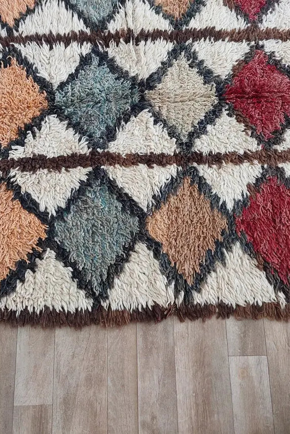 Vintage Moroccan Berber Azilal Rug - Colorful Handmade Wool Carpet With Natural Dyes (4.2x8.8 Ft) MoroccanBazzArts