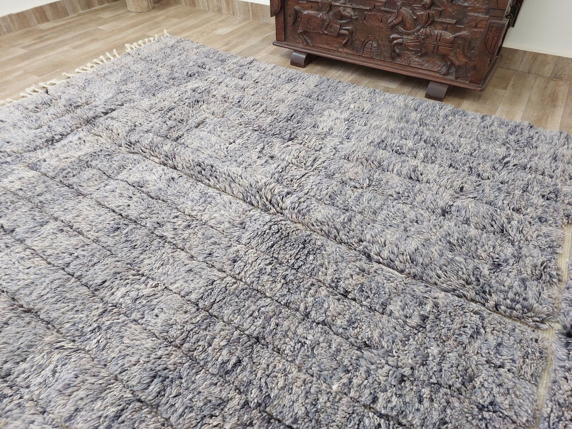 Modern Hand Knotted Beni Mrirt Rug. 100% Organic Wool - 5.9 X 8.7 Ft MoroccanBazzArts