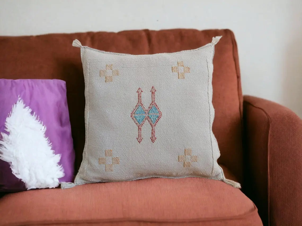 Handcrafted Moroccan Cactus Silk Pillow Case - Faded Purple Bohemian Berber Style Home Decor (18x18 Inches) MoroccanBazzArts