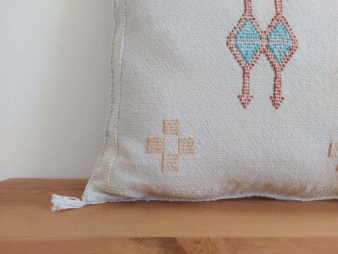 Handcrafted Moroccan Cactus Silk Pillow Case - Faded Purple Bohemian Berber Style Home Decor (18x18 Inches) MoroccanBazzArts