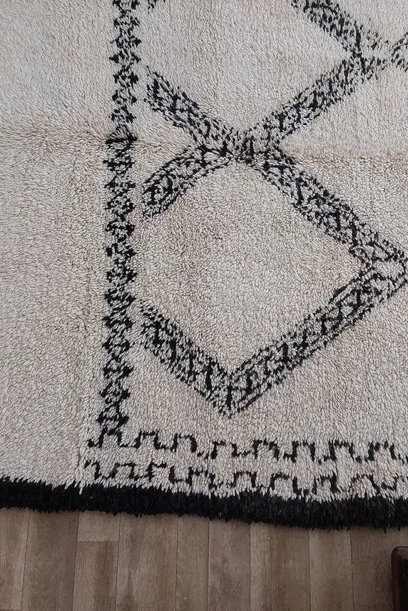 Beni Ourain Rug Handknotted Wool: Authentic Vintage Moroccan Carpet 6'6"X11'1" Lamb Wool MoroccanBazzArts