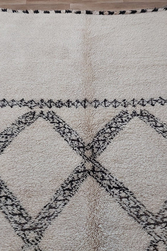 Beni Ourain Rug Handknotted Wool: Authentic Vintage Moroccan Carpet 6'6"X11'1" Lamb Wool MoroccanBazzArts