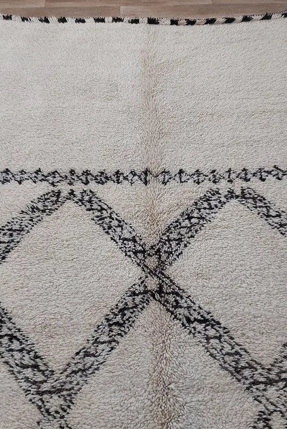 Beni Ourain Rug Handknotted Wool: Authentic Vintage Moroccan Carpet 6'6"X11'1" Lamb Wool MoroccanBazzArts