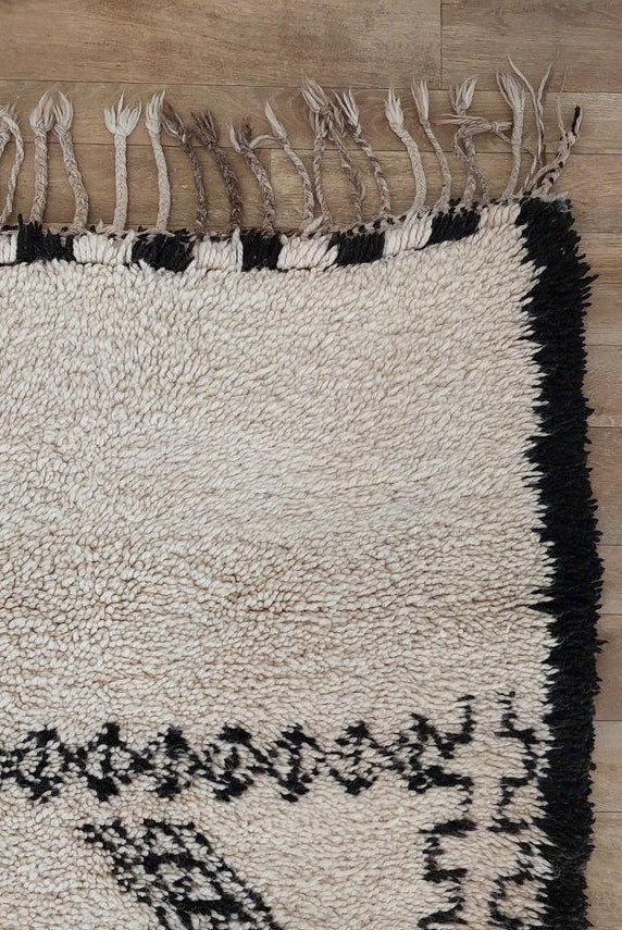 Beni Ourain Rug Handknotted Wool: Authentic Vintage Moroccan Carpet 6'6"X11'1" Lamb Wool MoroccanBazzArts