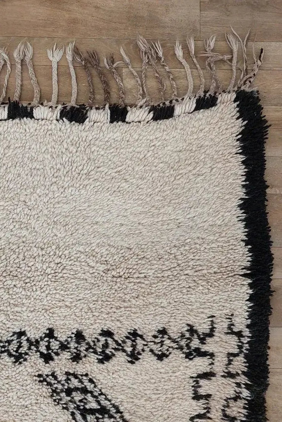 Beni Ourain Rug Handknotted Wool: Authentic Vintage Moroccan Carpet 6'6"X11'1" Lamb Wool MoroccanBazzArts