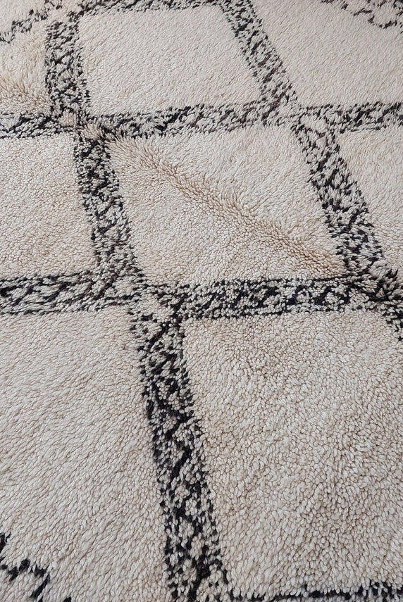 Beni Ourain Rug Handknotted Wool: Authentic Vintage Moroccan Carpet 6'6"X11'1" Lamb Wool MoroccanBazzArts