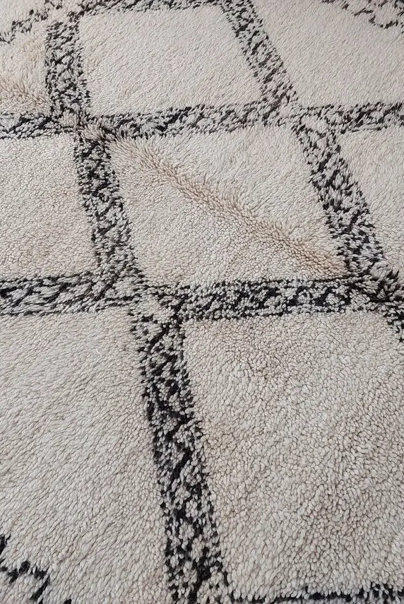 Beni Ourain Rug Handknotted Wool: Authentic Vintage Moroccan Carpet 6'6"X11'1" Lamb Wool MoroccanBazzArts