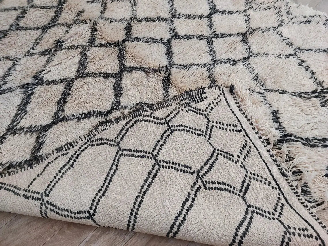 Beni Ourain Rug Wool Handknotted Carpet: Authentic Moroccan Berber, Neutral Boho Living Room Decor, Soft Mid Century Accent MoroccanBazzArts