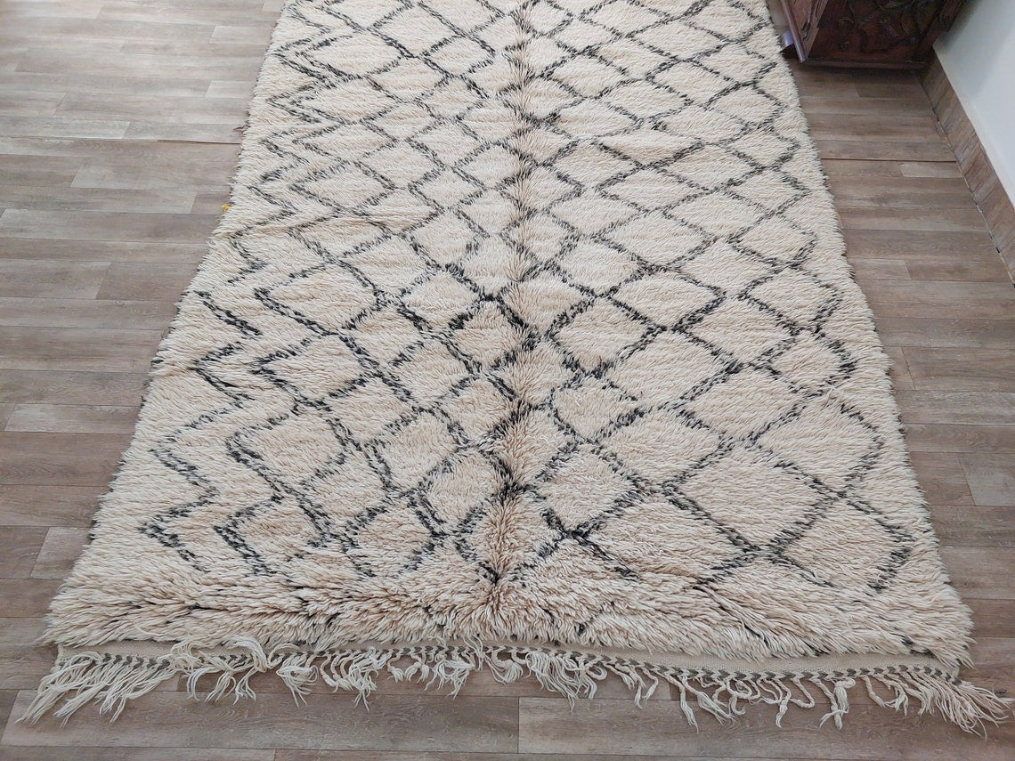 Beni Ourain Rug Wool Handknotted Carpet: Authentic Moroccan Berber, Neutral Boho Living Room Decor, Soft Mid Century Accent MoroccanBazzArts