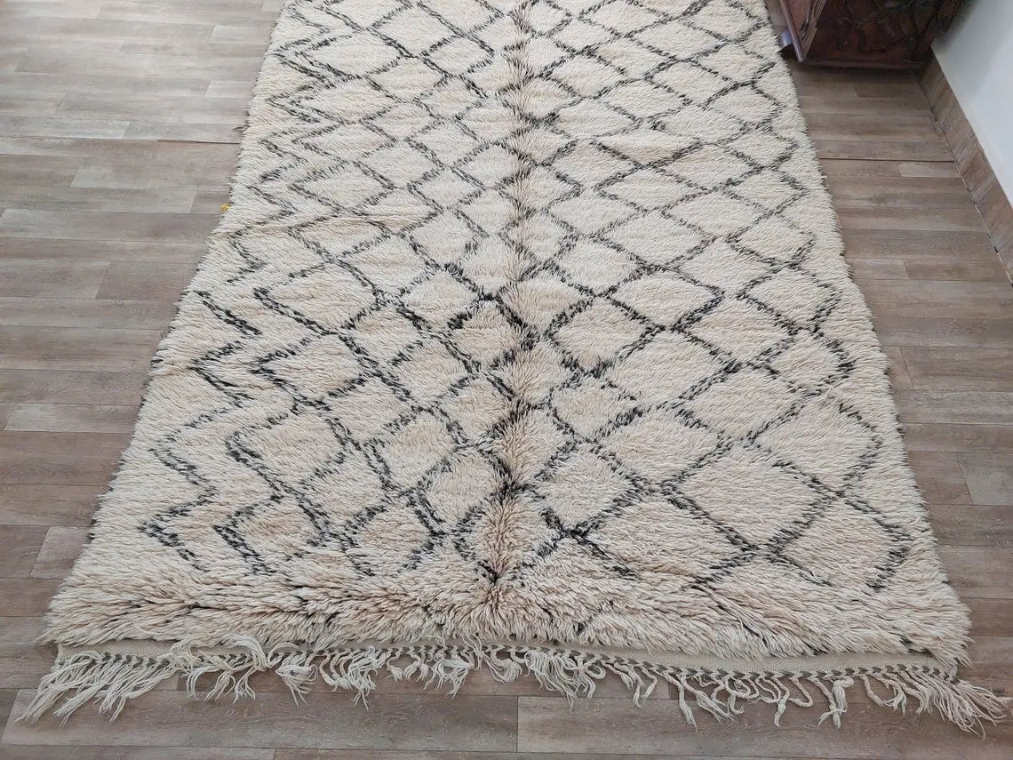 Beni Ourain Rug Wool Handknotted Carpet: Authentic Moroccan Berber, Neutral Boho Living Room Decor, Soft Mid Century Accent MoroccanBazzArts