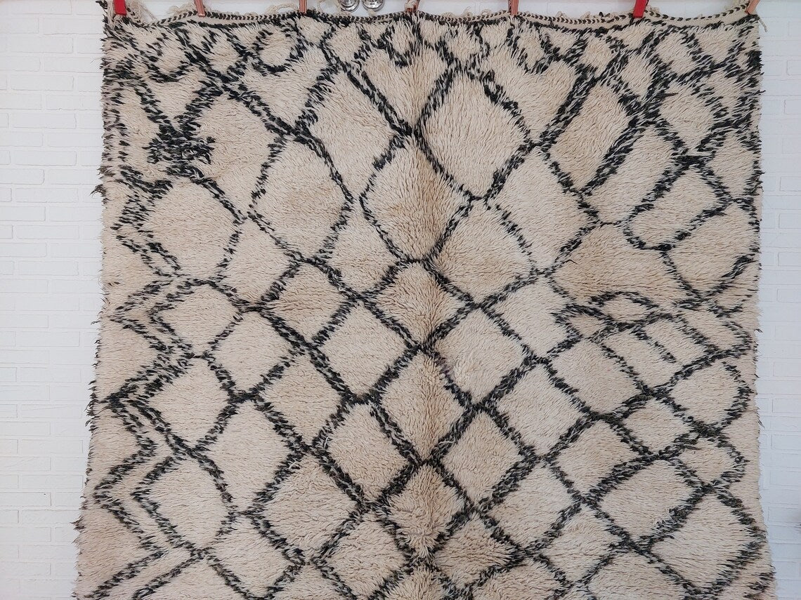 Beni Ourain Rug Wool Handknotted Carpet: Authentic Moroccan Berber, Neutral Boho Living Room Decor, Soft Mid Century Accent MoroccanBazzArts
