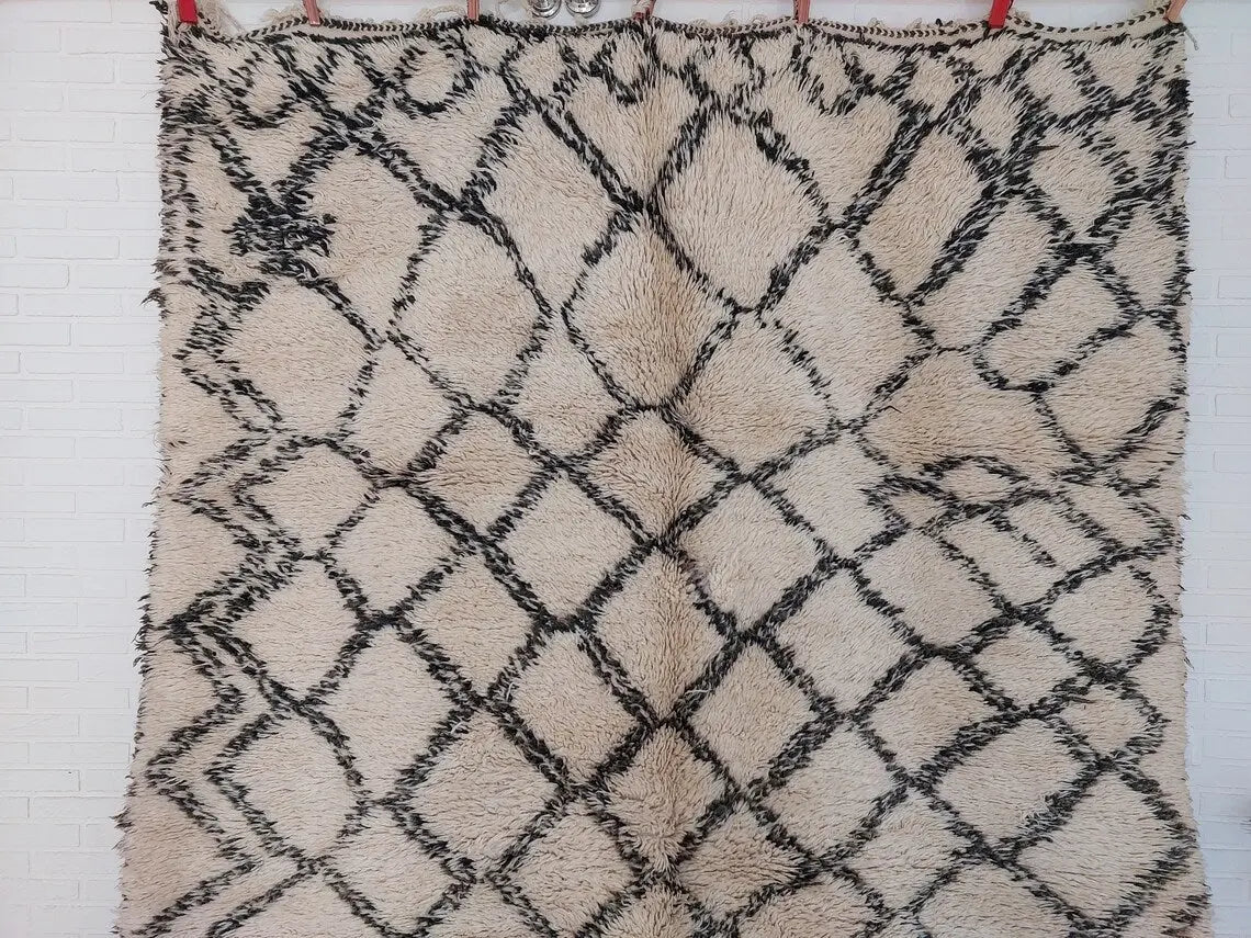 Beni Ourain Rug Wool Handknotted Carpet: Authentic Moroccan Berber, Neutral Boho Living Room Decor, Soft Mid Century Accent MoroccanBazzArts