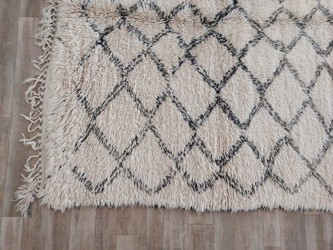 Beni Ourain Rug Wool Handknotted Carpet: Authentic Moroccan Berber, Neutral Boho Living Room Decor, Soft Mid Century Accent MoroccanBazzArts