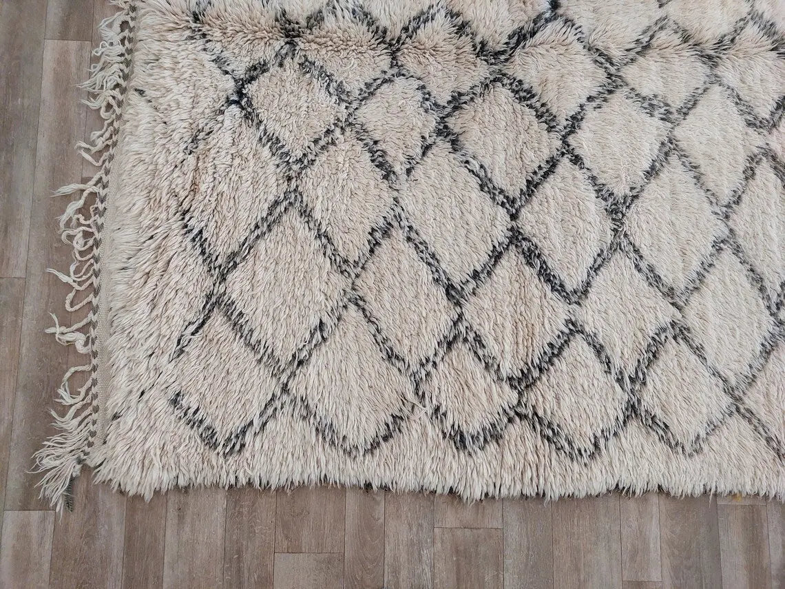 Beni Ourain Rug Wool Handknotted Carpet: Authentic Moroccan Berber, Neutral Boho Living Room Decor, Soft Mid Century Accent MoroccanBazzArts