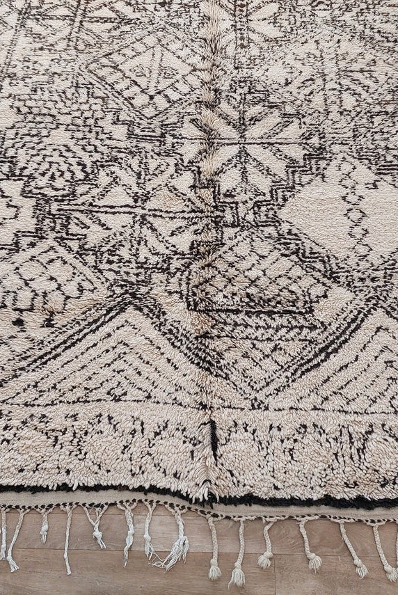 Beni Ourain Moroccan Wool Rug: Large Handwoven Geometric Ivory Brown Area Decor MoroccanBazzArts
