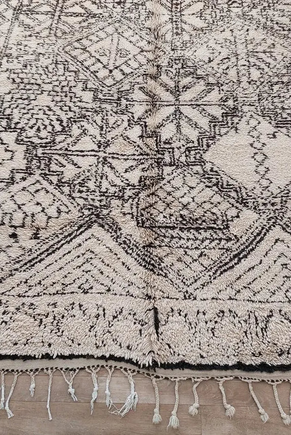 Beni Ourain Moroccan Wool Rug: Large Handwoven Geometric Ivory Brown Area Decor MoroccanBazzArts