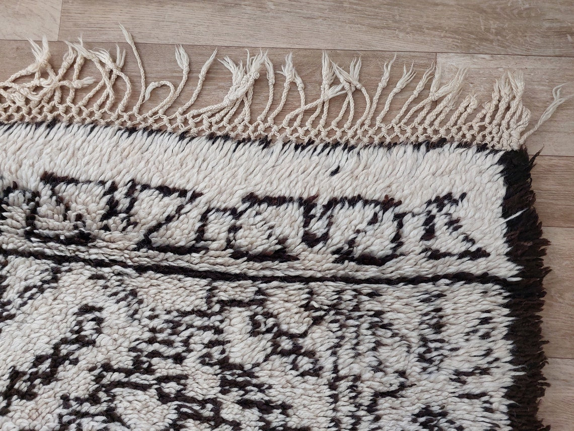 Beni Ourain Moroccan Wool Rug: Large Handwoven Geometric Ivory Brown Area Decor MoroccanBazzArts