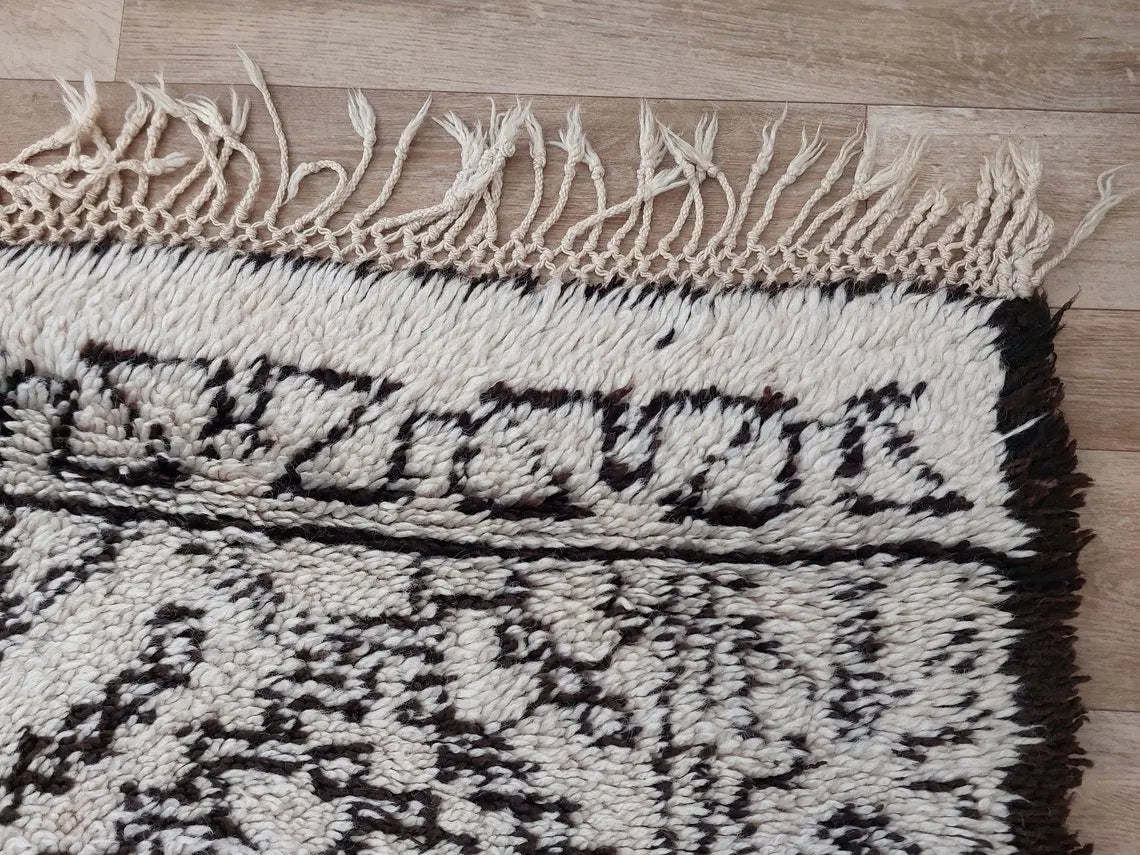 Beni Ourain Moroccan Wool Rug: Large Handwoven Geometric Ivory Brown Area Decor MoroccanBazzArts
