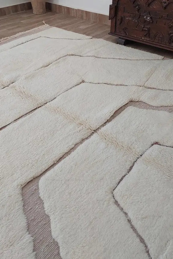 Moroccan Wool Rug Beni Mrirt: Handmade Luxury Neutral Geometric Berber Area Carpet For Living Room MoroccanBazzArts