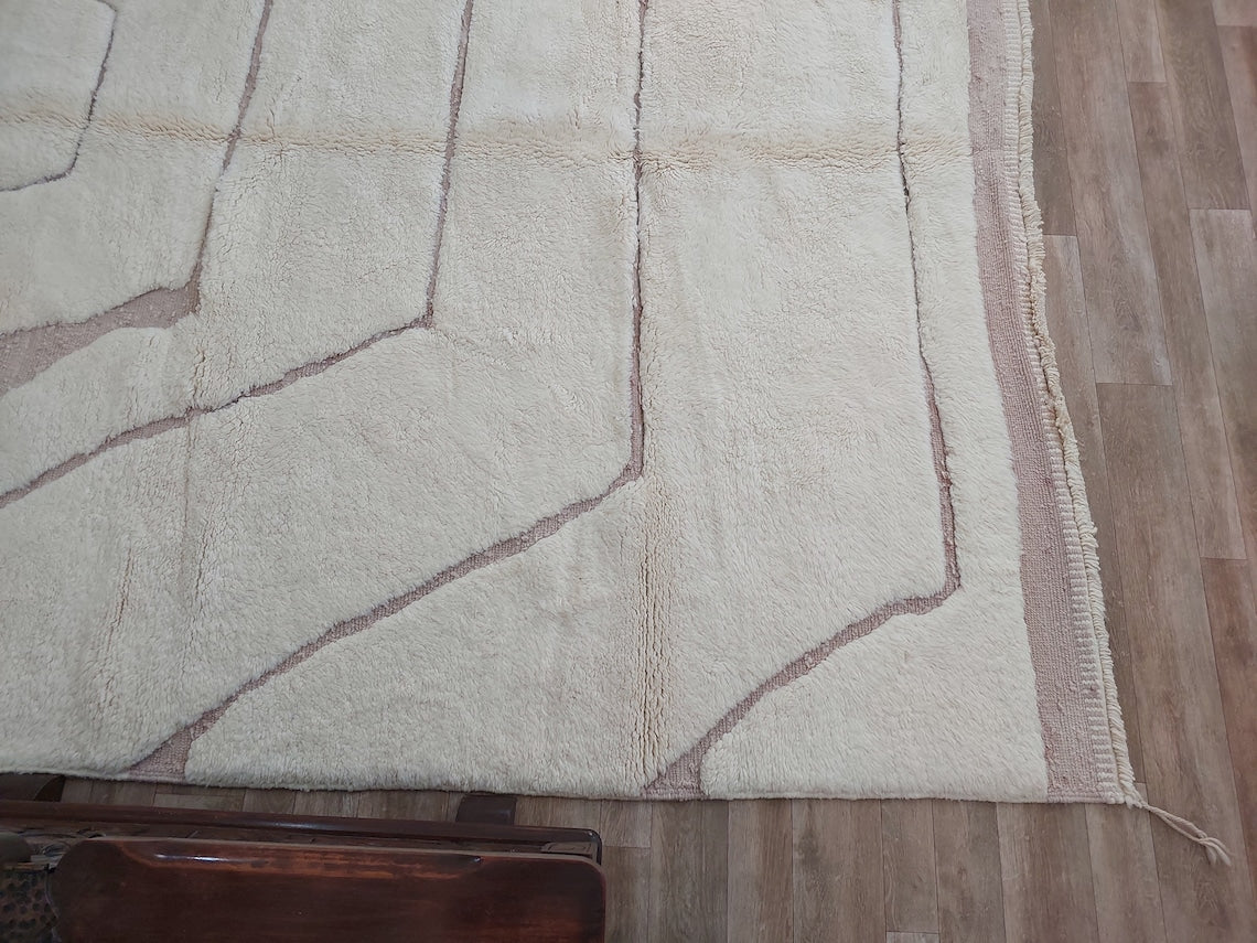 Moroccan Wool Rug Beni Mrirt: Handmade Luxury Neutral Geometric Berber Area Carpet For Living Room MoroccanBazzArts