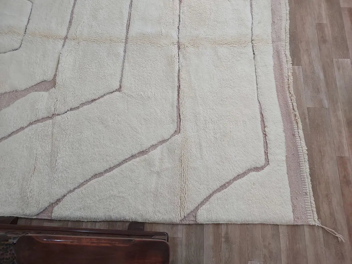 Moroccan Wool Rug Beni Mrirt: Handmade Luxury Neutral Geometric Berber Area Carpet For Living Room MoroccanBazzArts