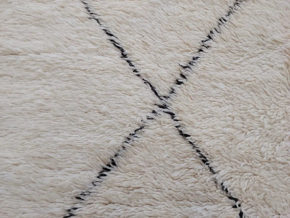 Authentic Beni Ourain Moroccan Rug: Handmade Wool Berber Carpet For Living Room, White & Black, 7.5x10.9 MoroccanBazzArts